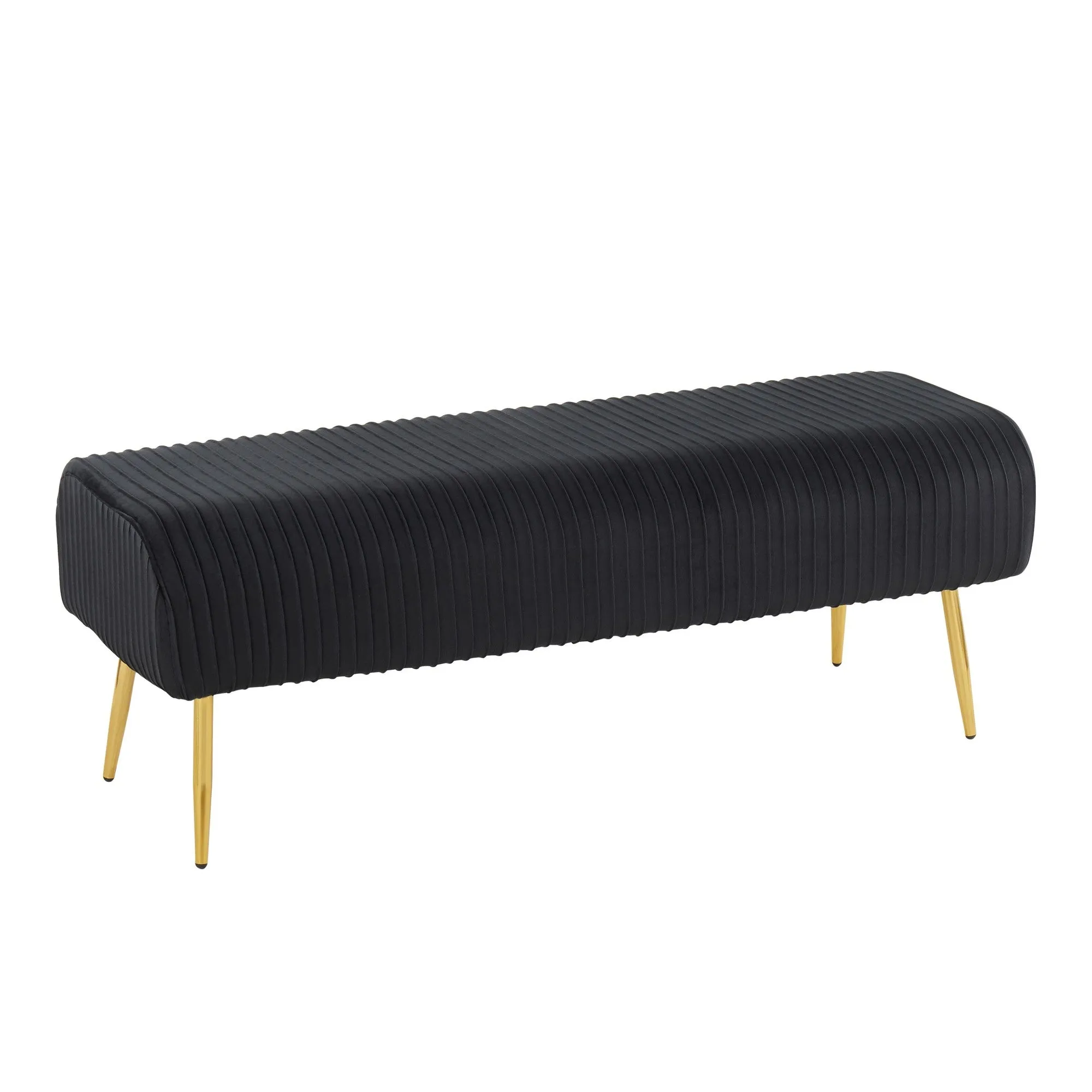 Marla Glam Pleated Bench in Gold Steel and Black Velvet by LumiSource