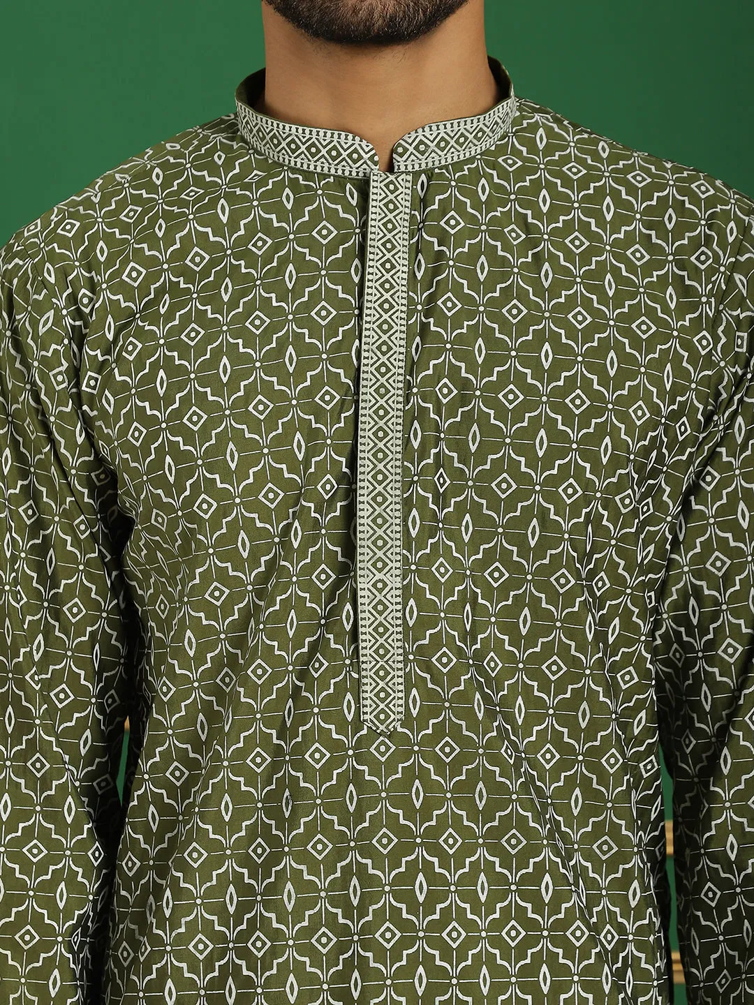 Men'S Geometric Printed Kurta With Pyjama