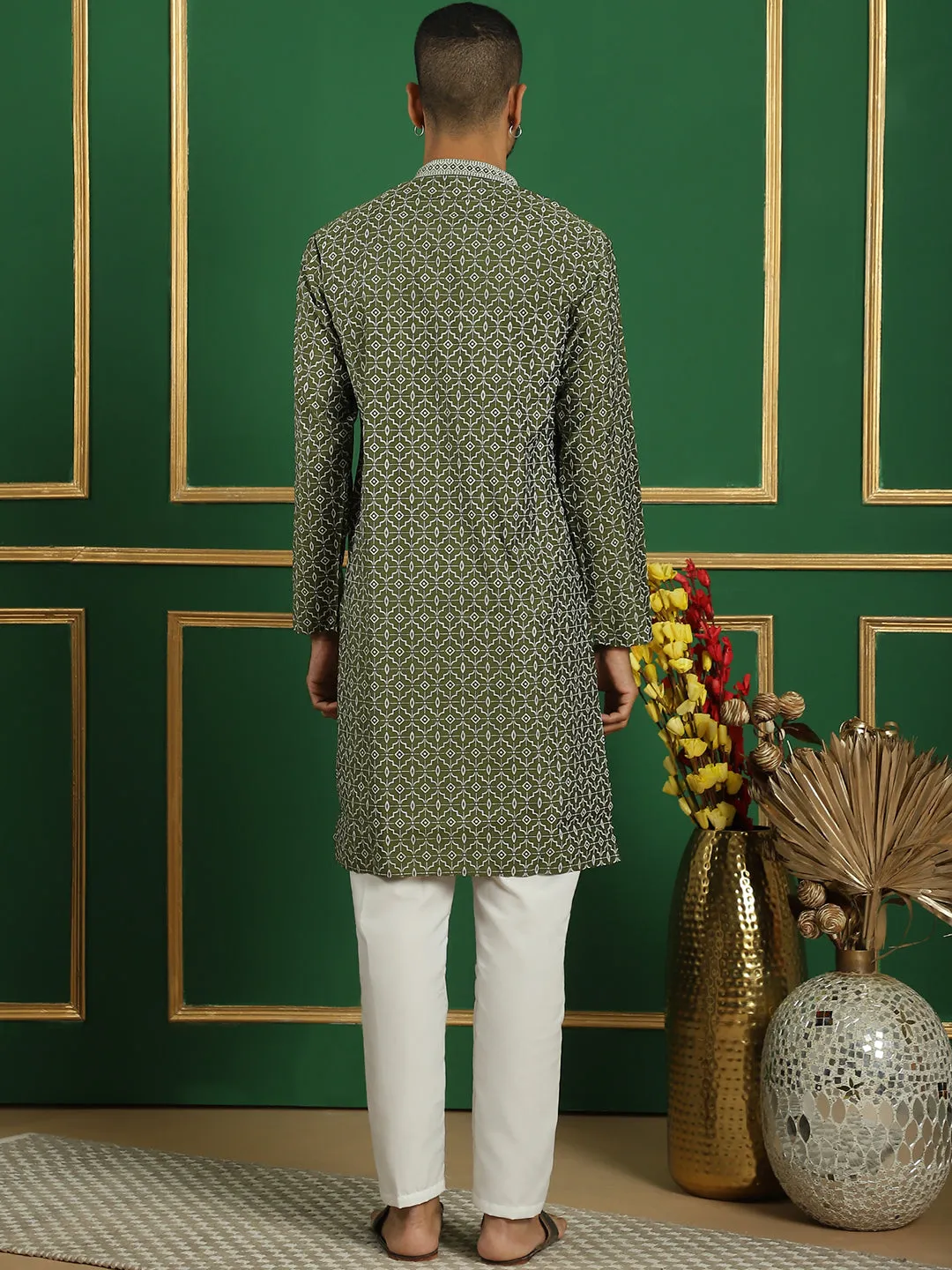 Men'S Geometric Printed Kurta With Pyjama