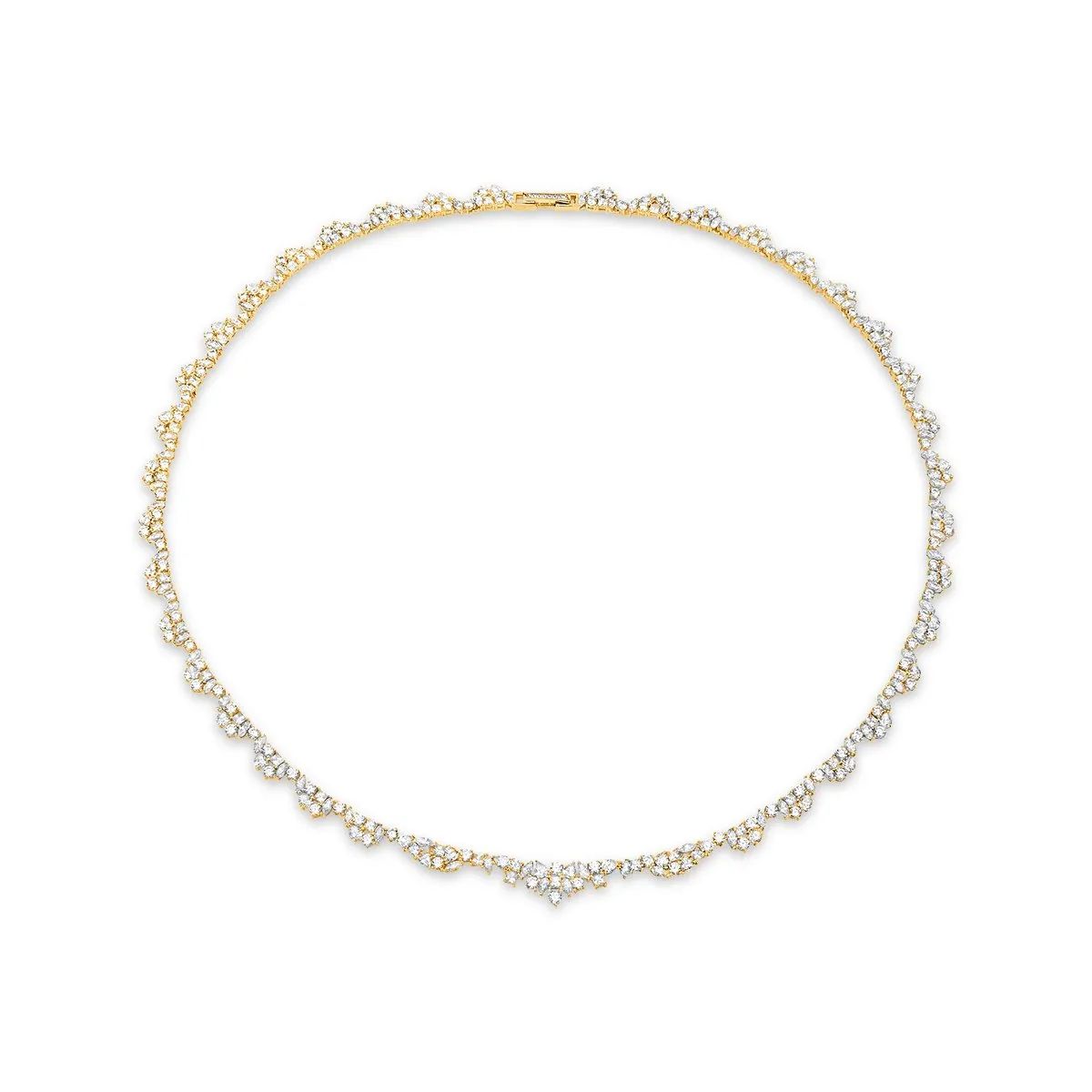 Multi Cluster Tennis Necklace Finished in Yellow Gold