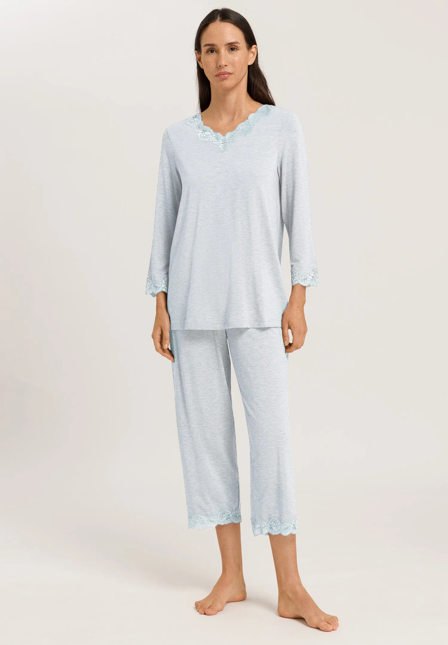 Natural Elegance Scalloped Lace Trim Pajama Set | Whispering Blue 74952-2503