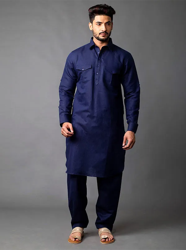 Navy Blue Pathani with Patiala