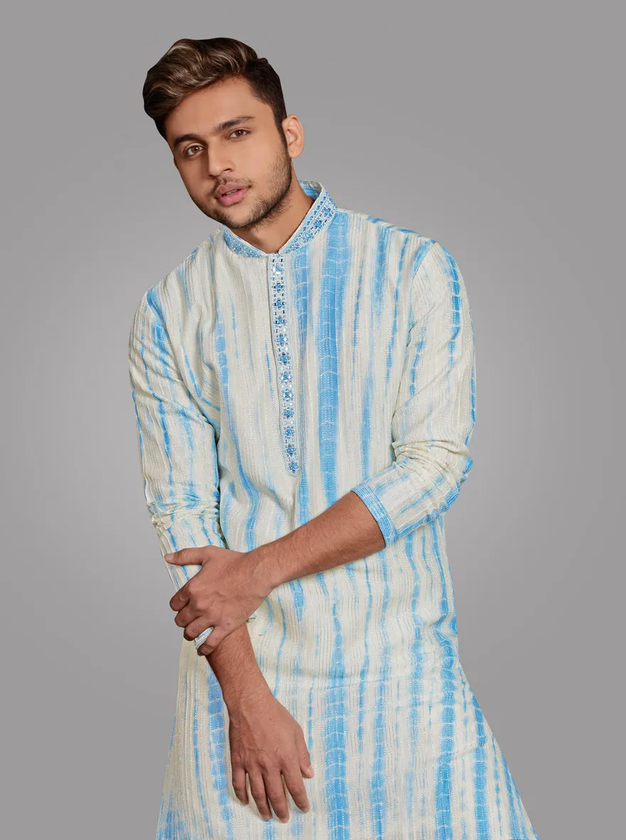 Off White & Sky Blue Kurta Pajama | TULA