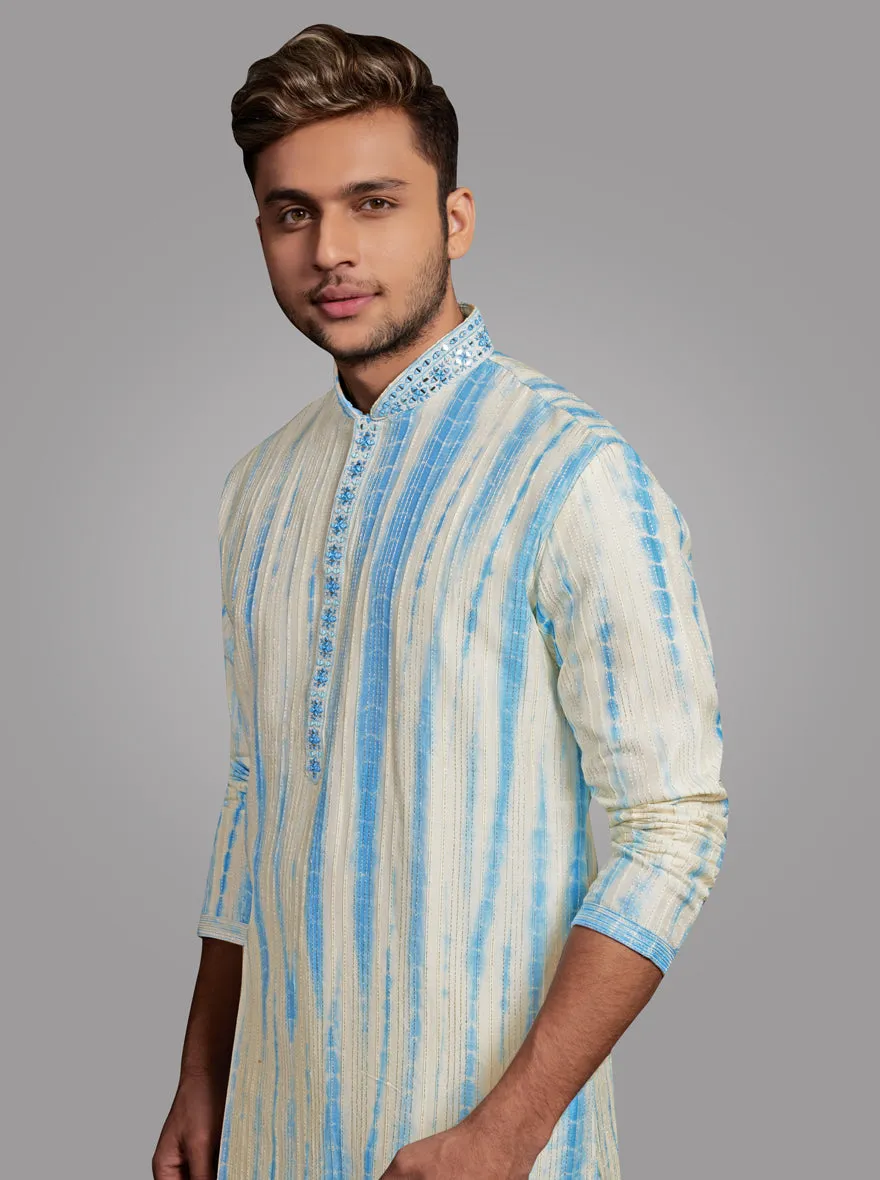 Off White & Sky Blue Kurta Pajama | TULA