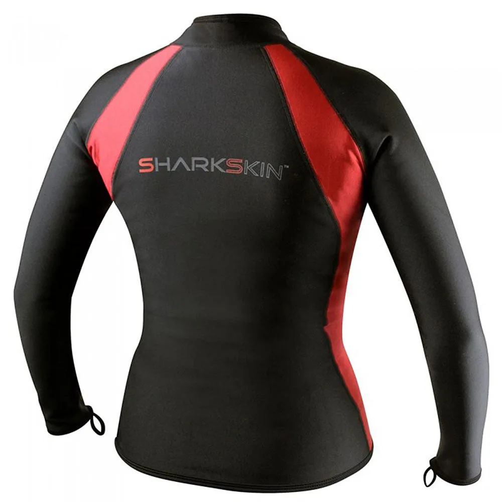 Open Box Sharkskin Womens Chillproof Long Sleeve Full Zip Shirt-Black / Red-  AUS SIZE 8 US SIZE 2