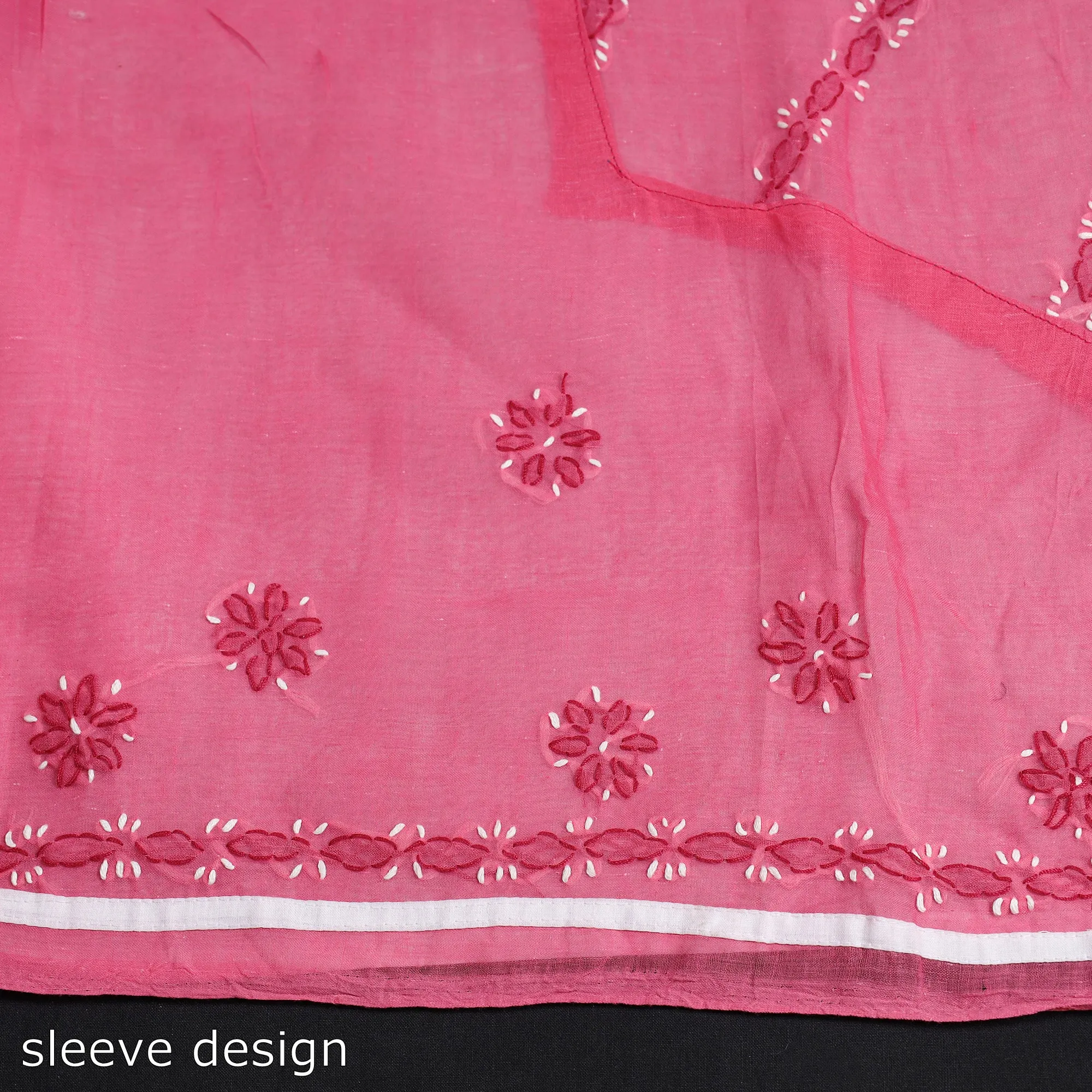 Pink - 3pc Lucknow Chikankari Hand Embroidery Cotton Suit Material Set 72