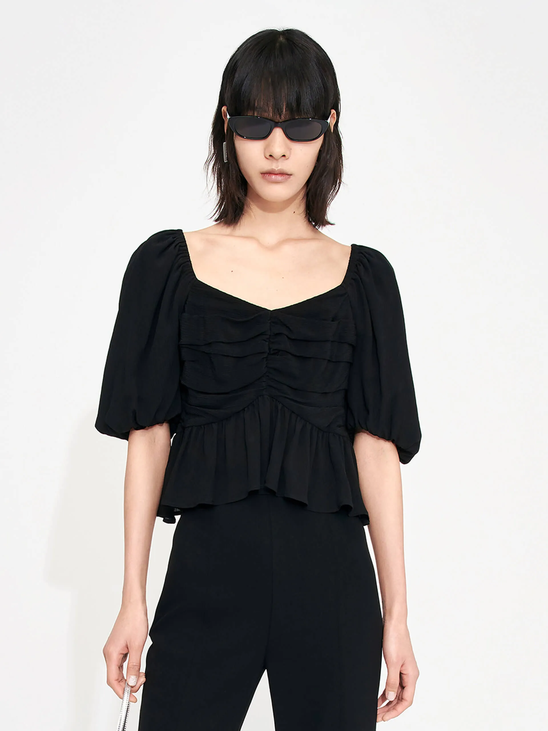 Pleated Detail Silk Top