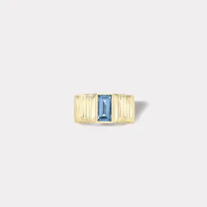 Pleated Solitaire Ring - 0.93ct Baguette Cut Aquamarine