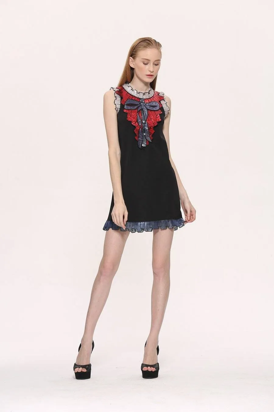 Plus Size - Sequin Embroidery Bow Lace Sleeveless  Long Shirt / Tank Dresses (US 12-20W)