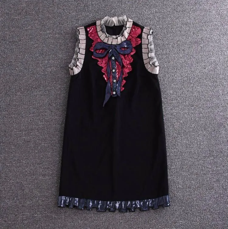 Plus Size - Sequin Embroidery Bow Lace Sleeveless  Long Shirt / Tank Dresses (US 12-20W)