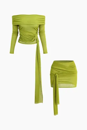 Pre Order:  Off-Shoulder Top Mini Skirt Set