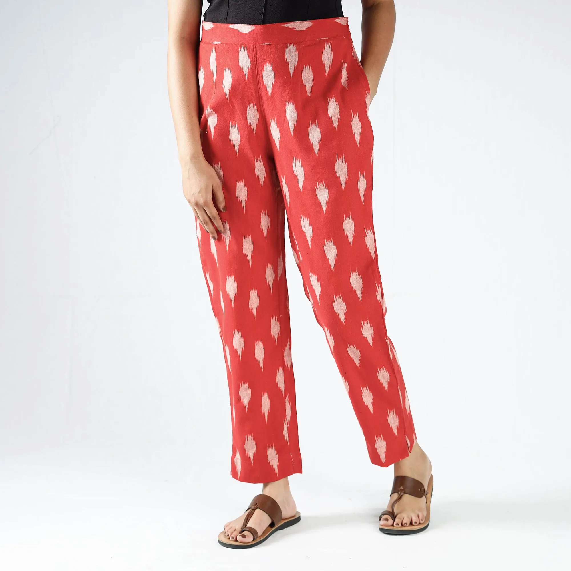 Red - Pochampally Ikat Cotton Tapered Pant for Women