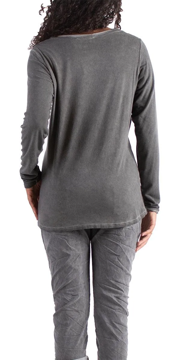 Rita Raw Edge Long Sleeve Top