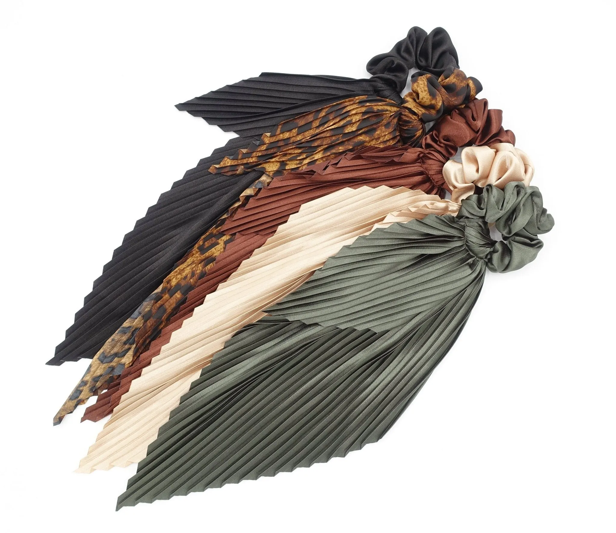 satin long tail scrunchies pleated swallow tail hair scrunchy