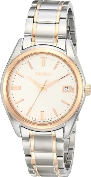 Seiko SUR322 Women's Essentials Stainless Steel Japanese Quartz With Two Tone Strap, Silver/Rose Gold