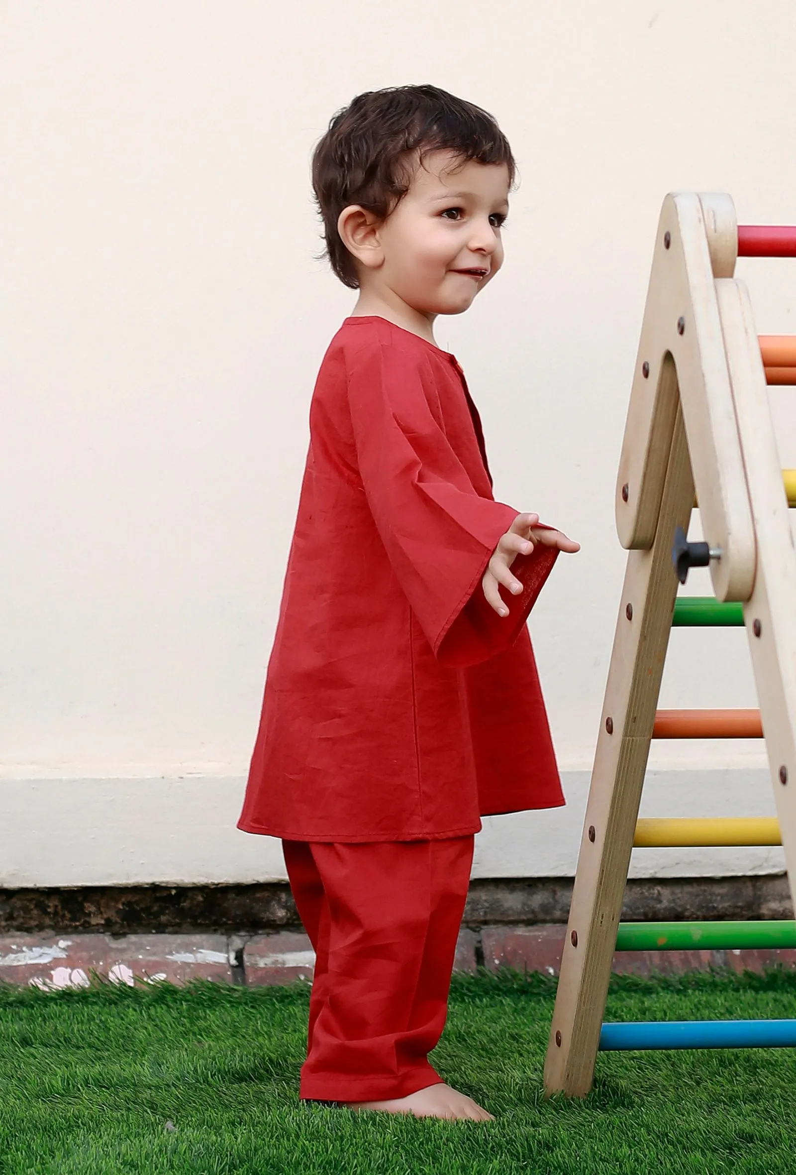 Set Of 2: Dennis Red Kurta And Red Pyjama