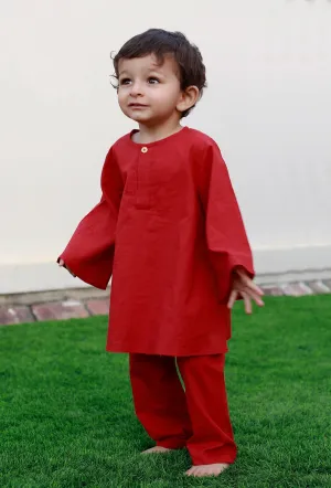 Set Of 2: Dennis Red Kurta And Red Pyjama