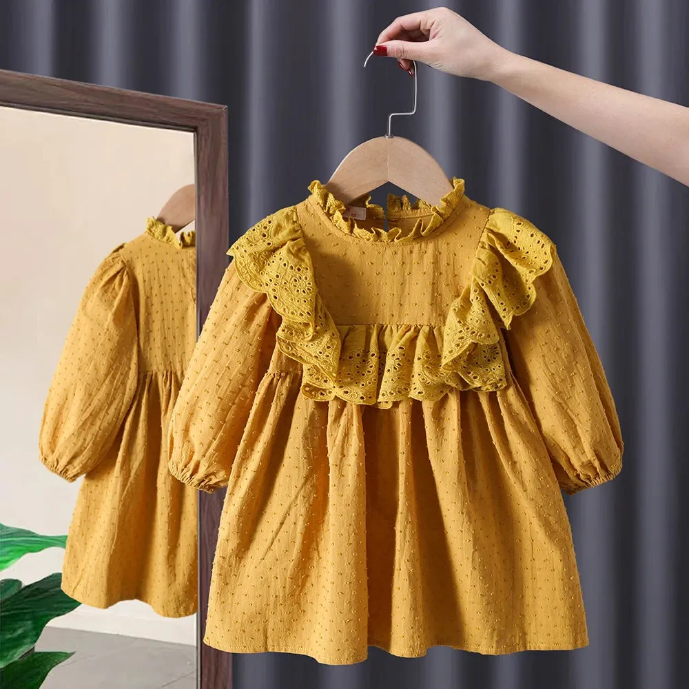 Spring baby girl clothes lace long sleeve dress costume for toddler girl baby kids clothing straight long dresses dress