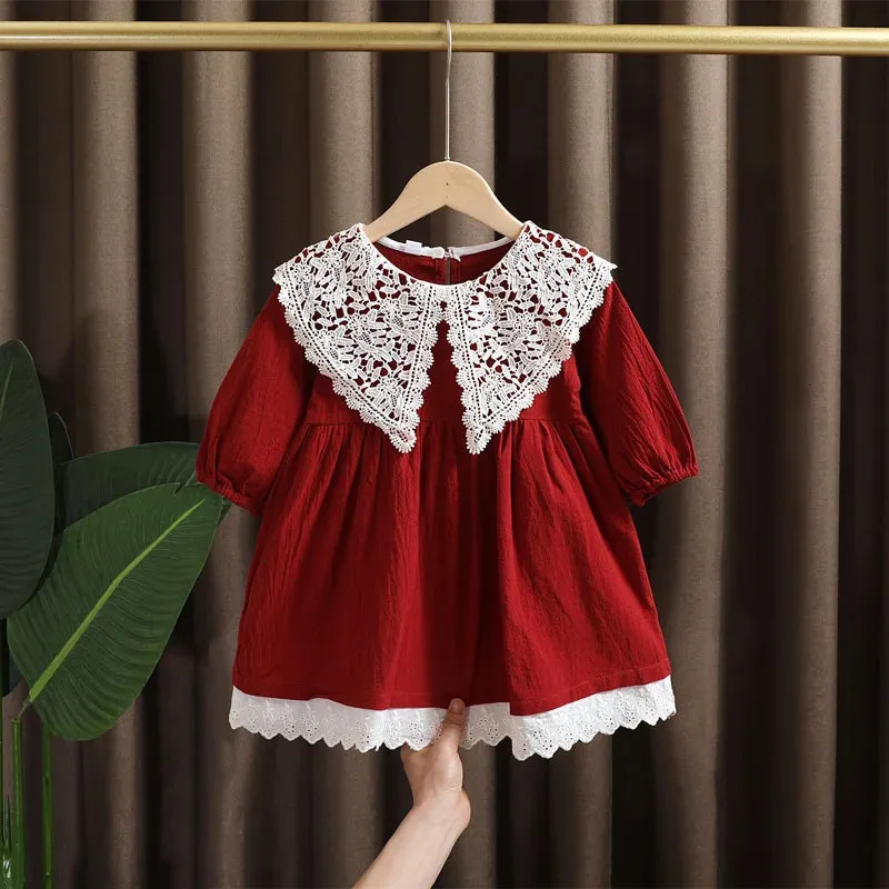 Spring baby girl clothes lace long sleeve dress costume for toddler girl baby kids clothing straight long dresses dress