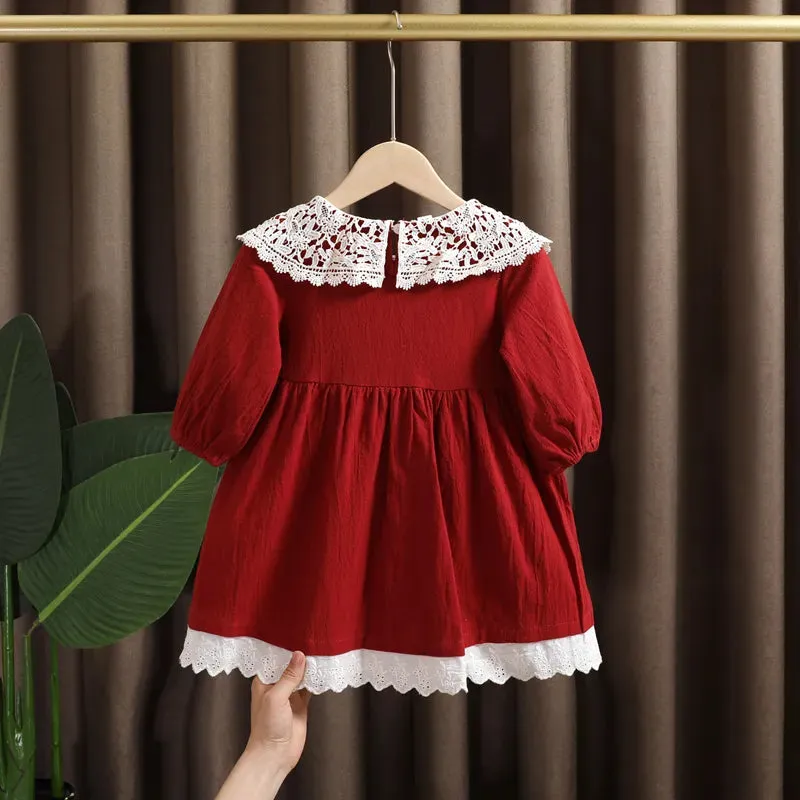 Spring baby girl clothes lace long sleeve dress costume for toddler girl baby kids clothing straight long dresses dress