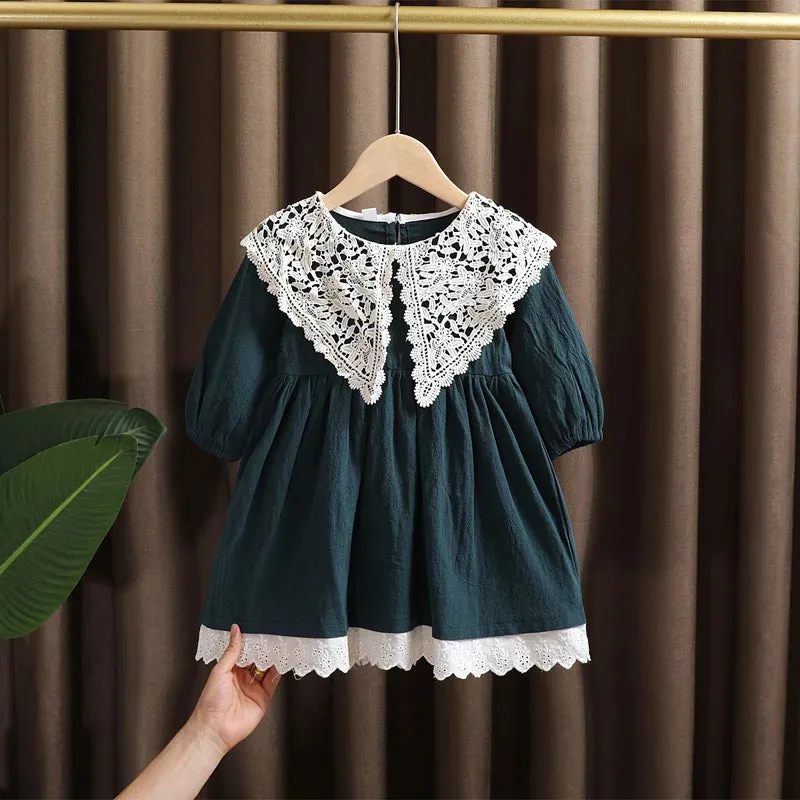 Spring baby girl clothes lace long sleeve dress costume for toddler girl baby kids clothing straight long dresses dress