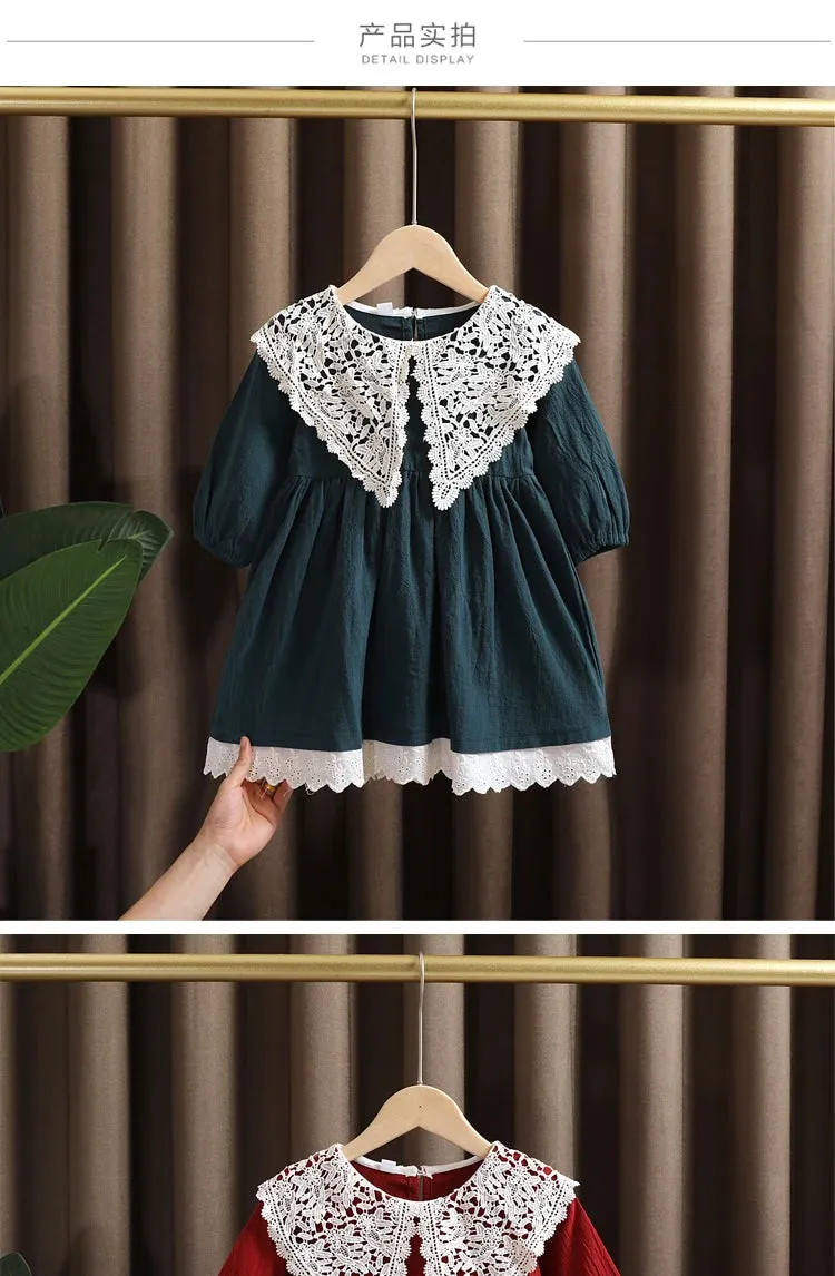 Spring baby girl clothes lace long sleeve dress costume for toddler girl baby kids clothing straight long dresses dress