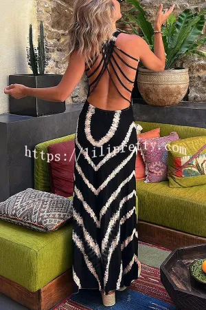 Summer of Fun Tie-dye Print Back Lace-up Stretch Maxi Dress