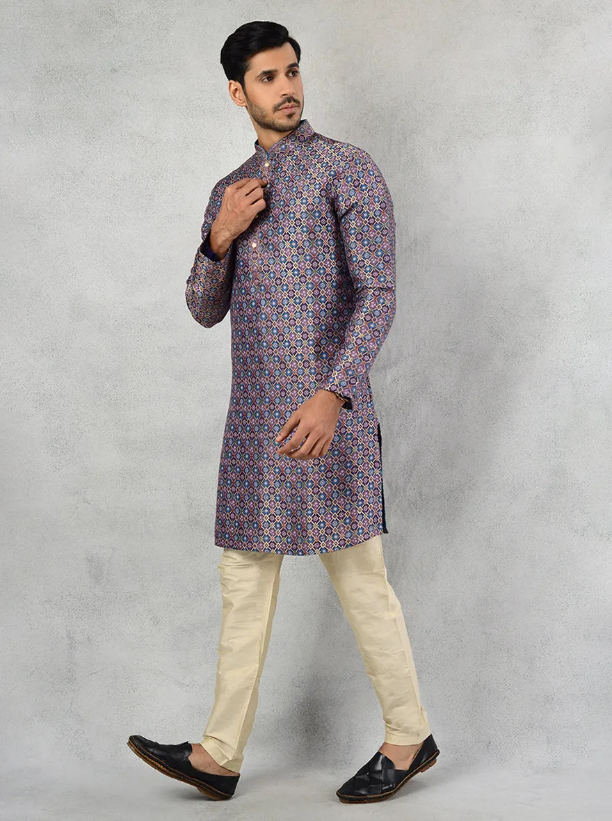 Teal Blue Gold Kurta Pajama | TULA