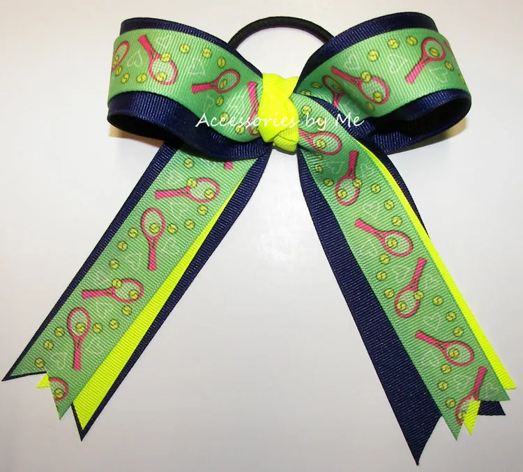 Tennis Neon Yellow Navy Ponytail Bow