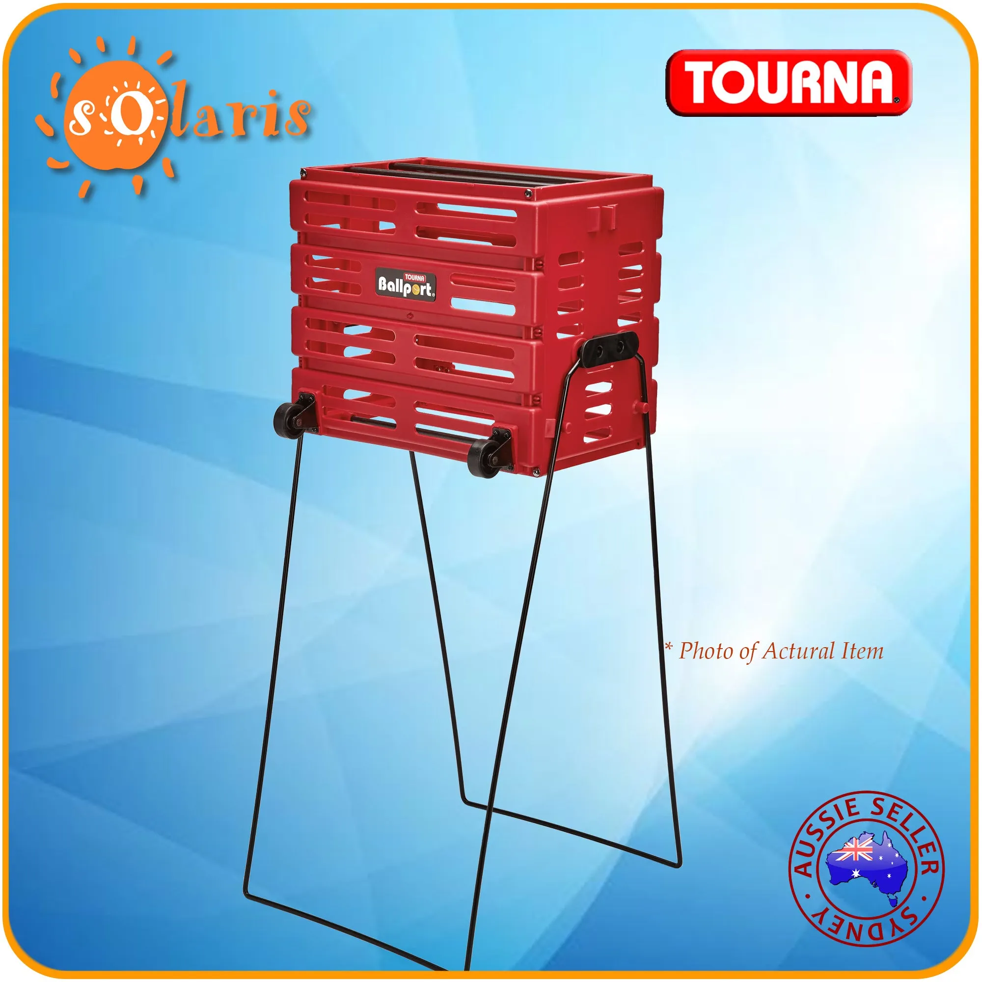 TOURNA BALLPORT Deluxe with Wheels Tennis Ball Pickup Basket - RED