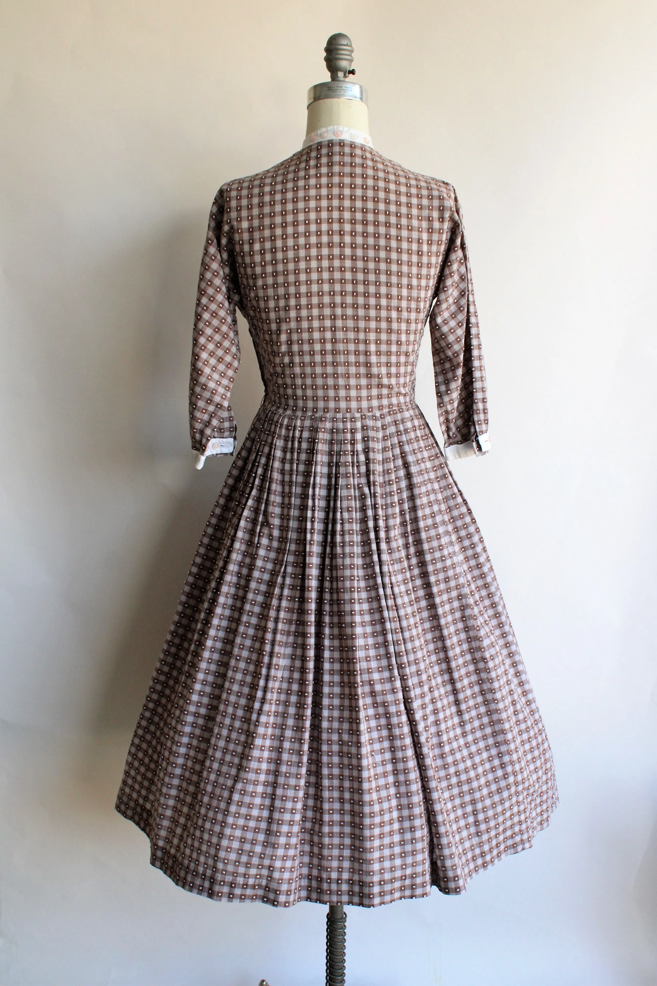 Vintage 1950s Brown Check Fit and Flare Dress by Dress Town