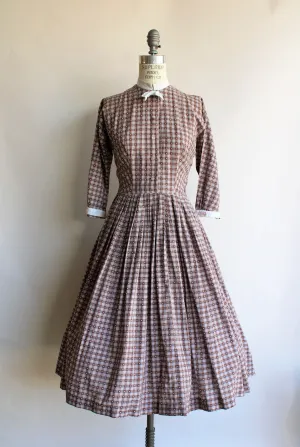 Vintage 1950s Brown Check Fit and Flare Dress by Dress Town