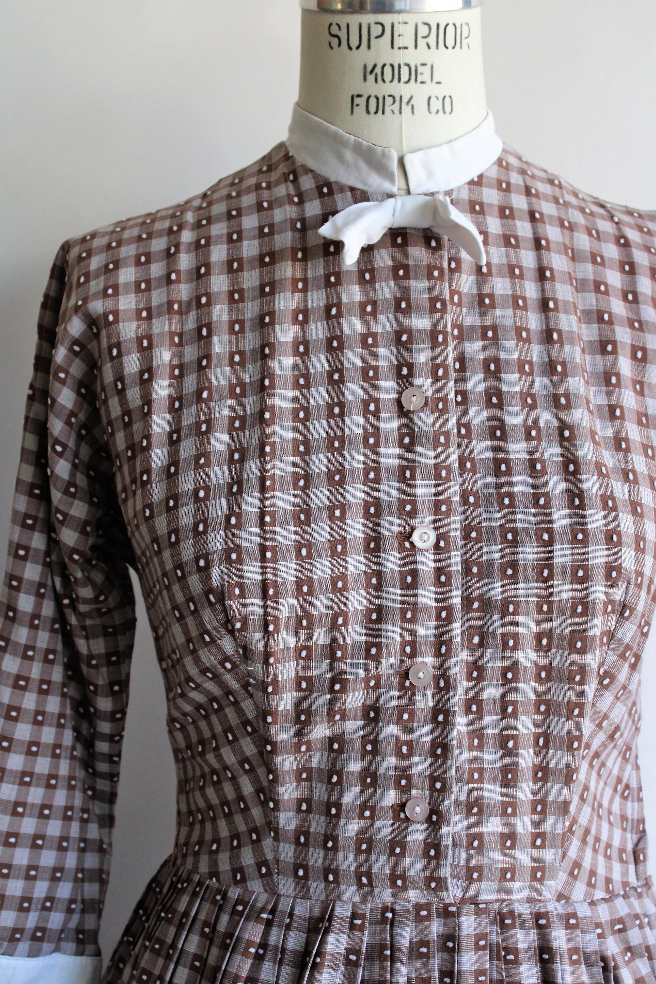 Vintage 1950s Brown Check Fit and Flare Dress by Dress Town