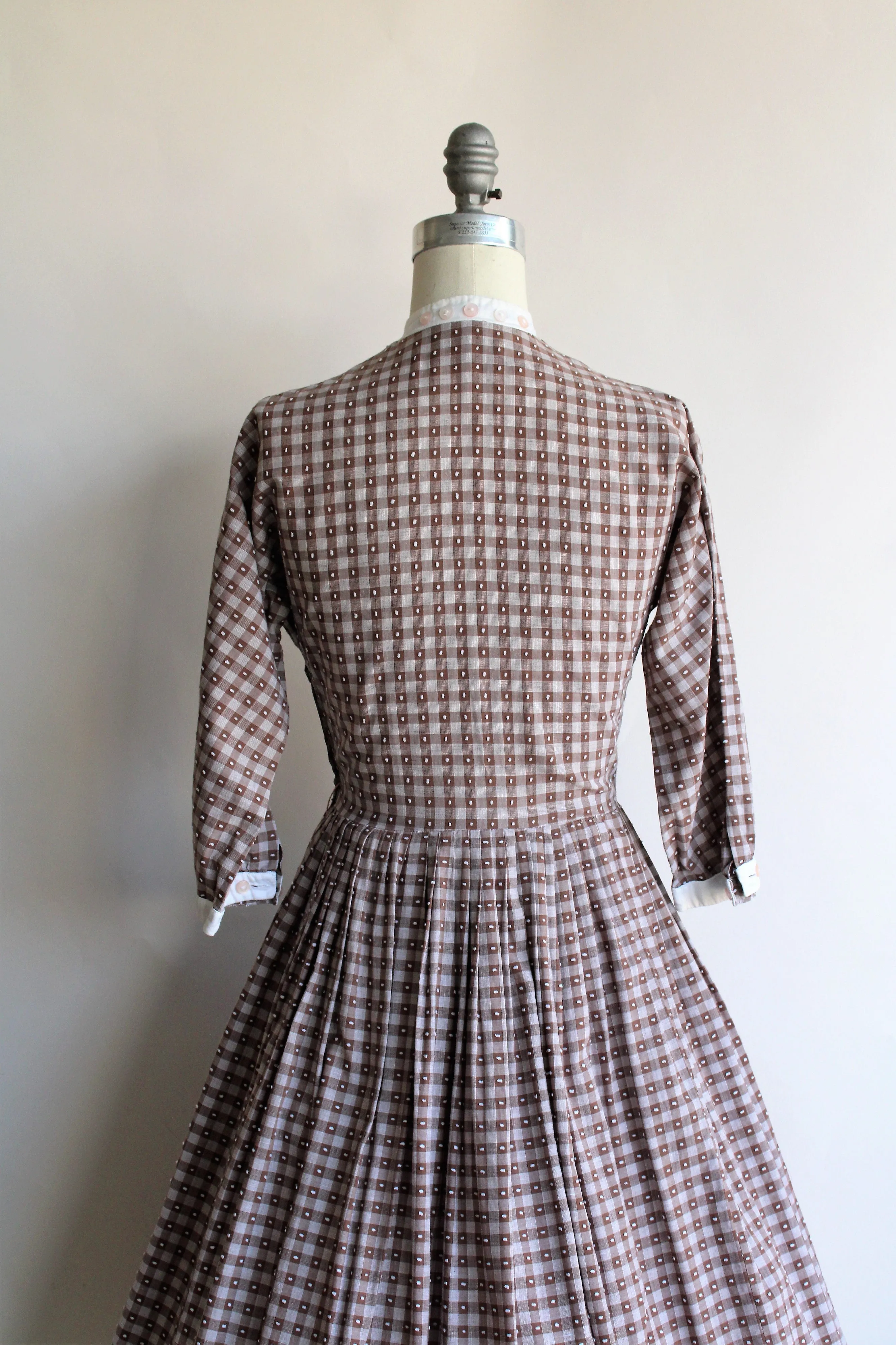 Vintage 1950s Brown Check Fit and Flare Dress by Dress Town