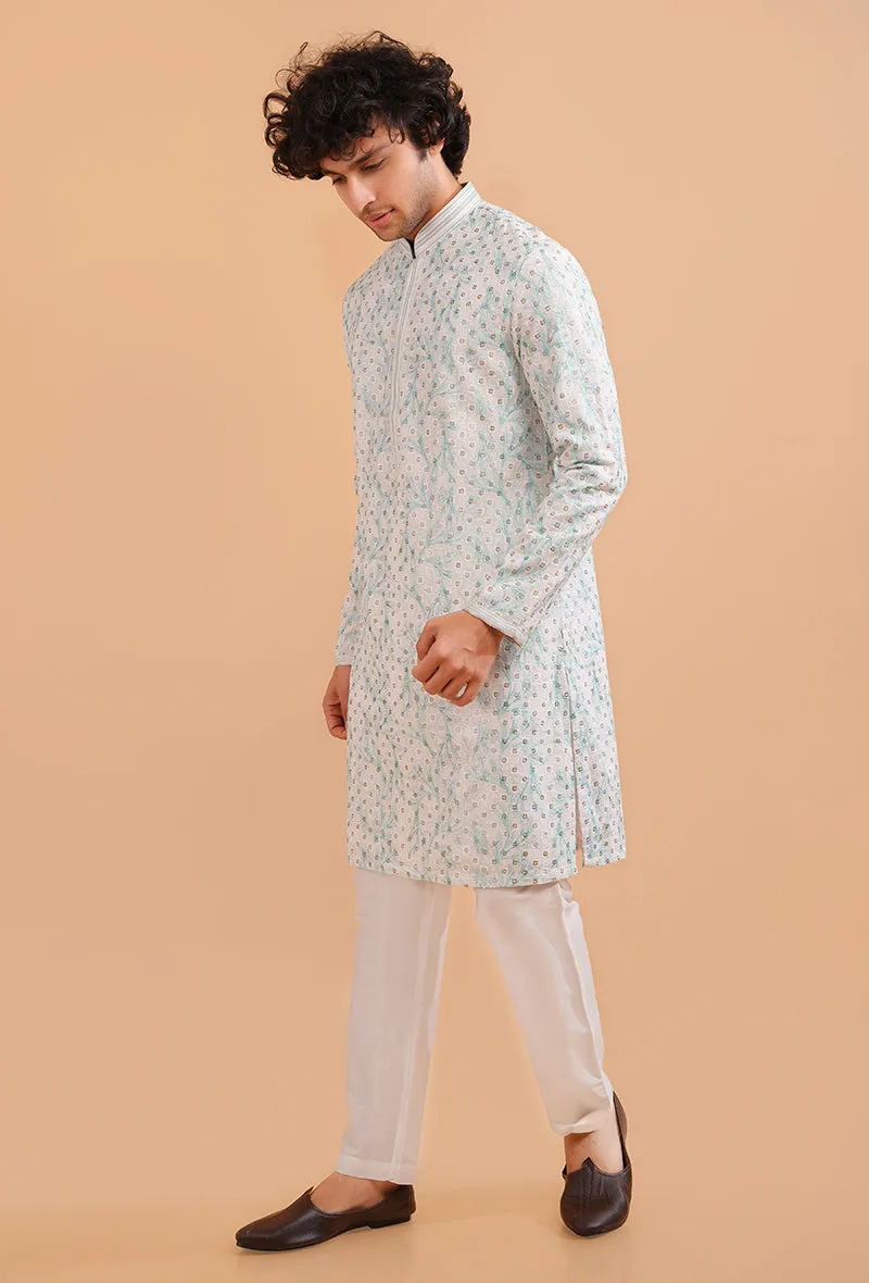 White & Green Kurta Pajama | TULA