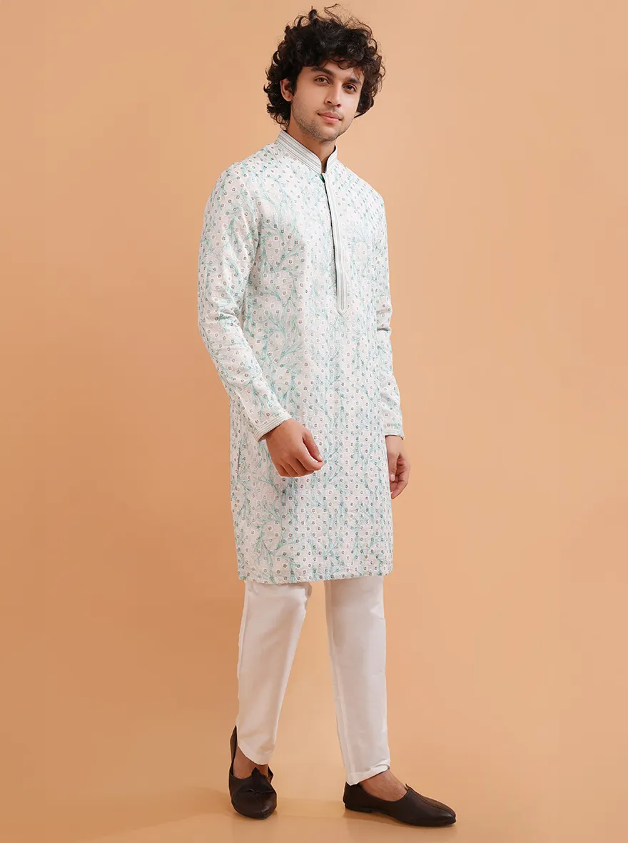 White & Green Kurta Pajama | TULA