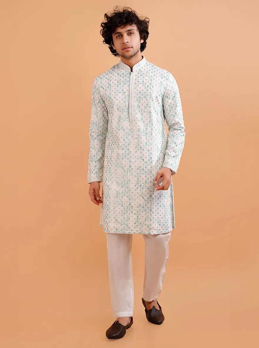 White & Green Kurta Pajama | TULA