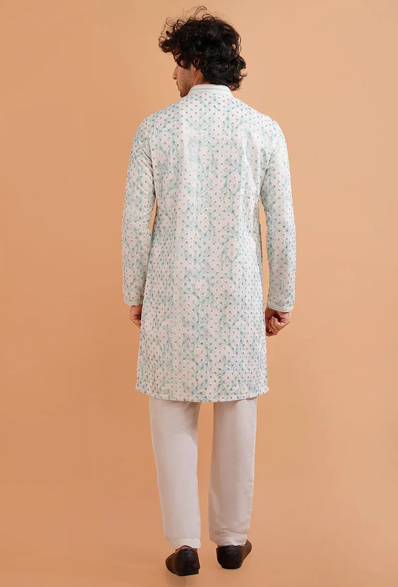 White & Green Kurta Pajama | TULA