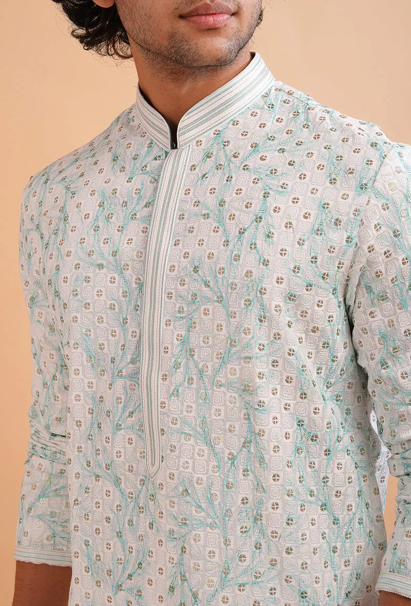 White & Green Kurta Pajama | TULA