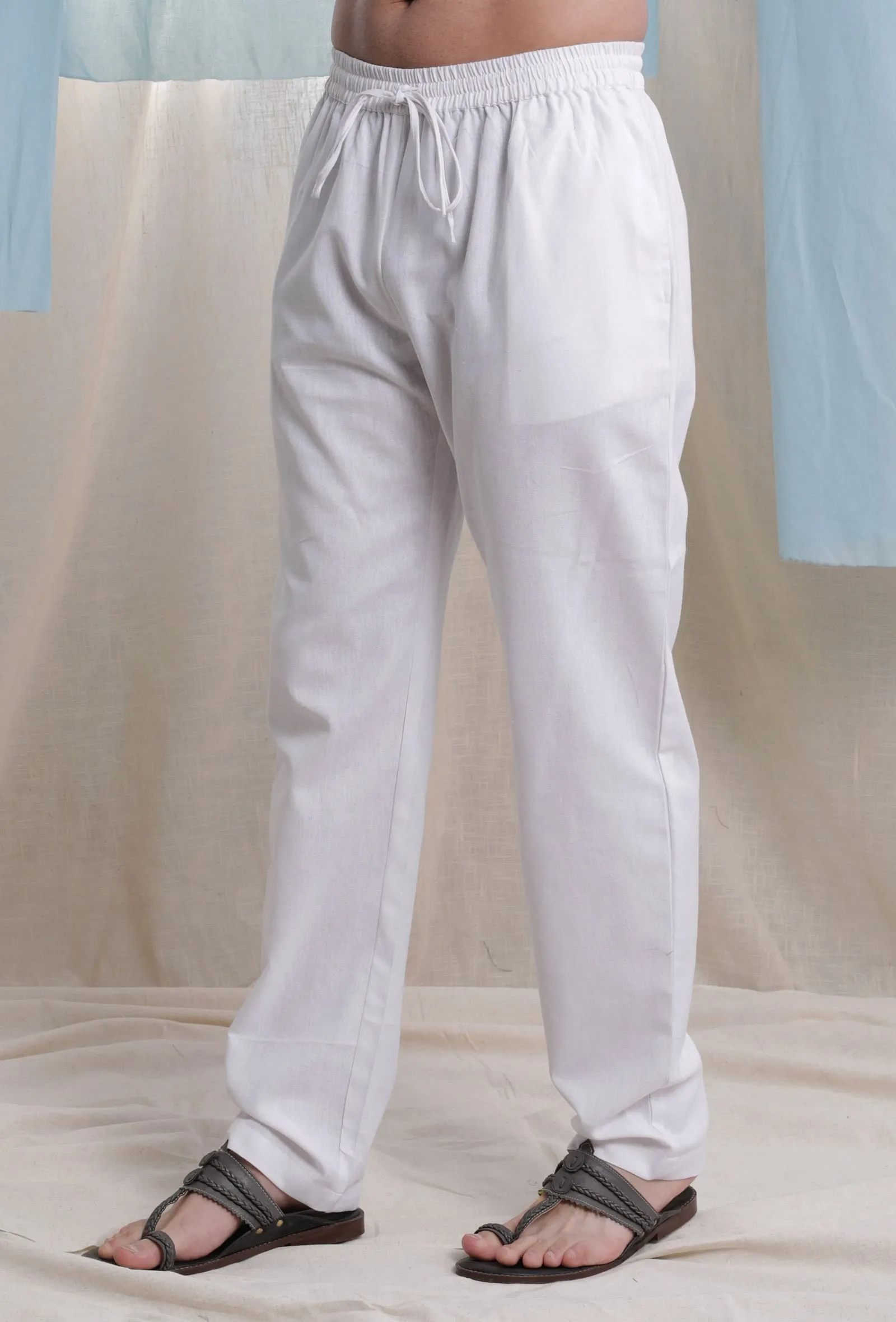 White heavy cotton flex elasticated waist pajama