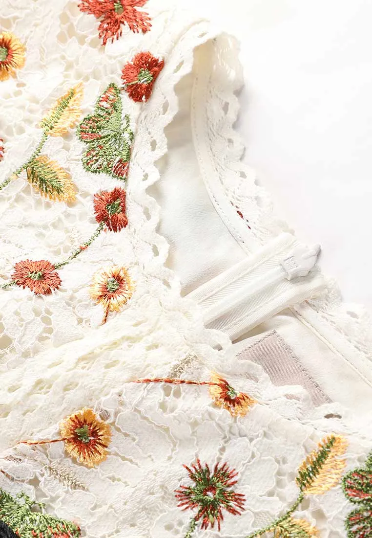 White Nature Embroidered Lace Dress