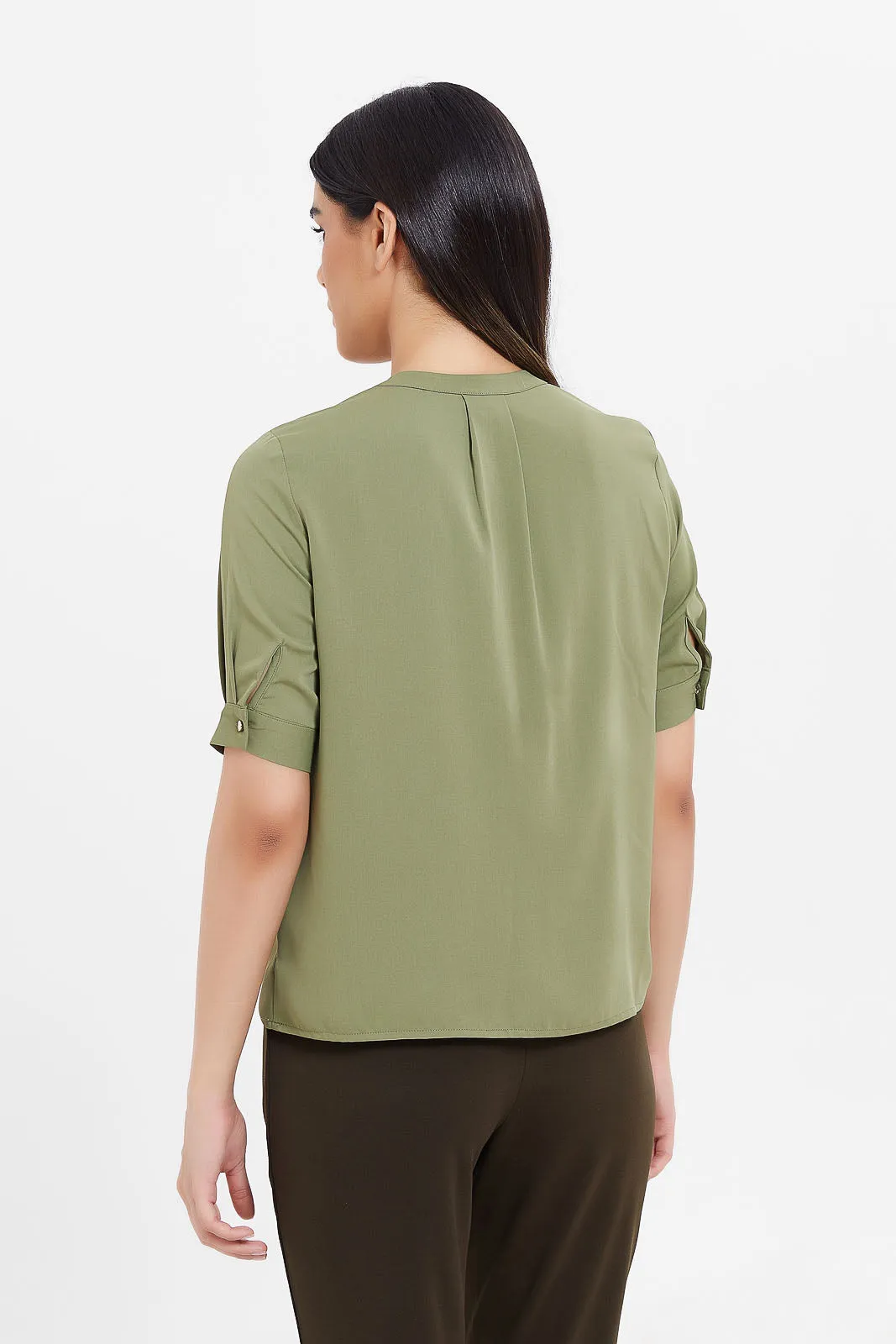 Women Olive Pleated Blouse