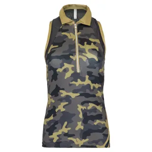 Women`s Neisha Classic Tennis Polo Tank Camo and Black