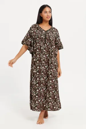 Womens Olive Printed Nightgown