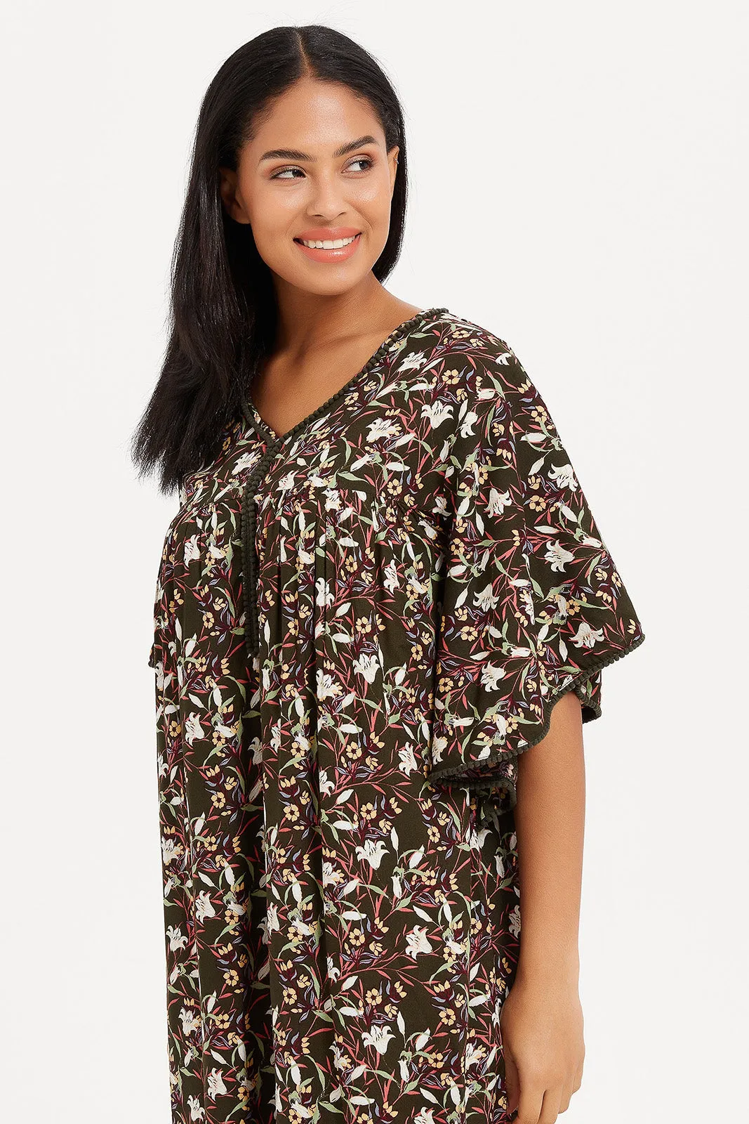 Womens Olive Printed Nightgown