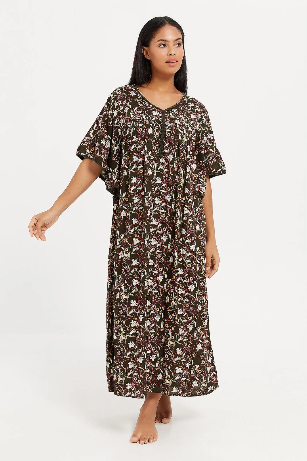 Womens Olive Printed Nightgown