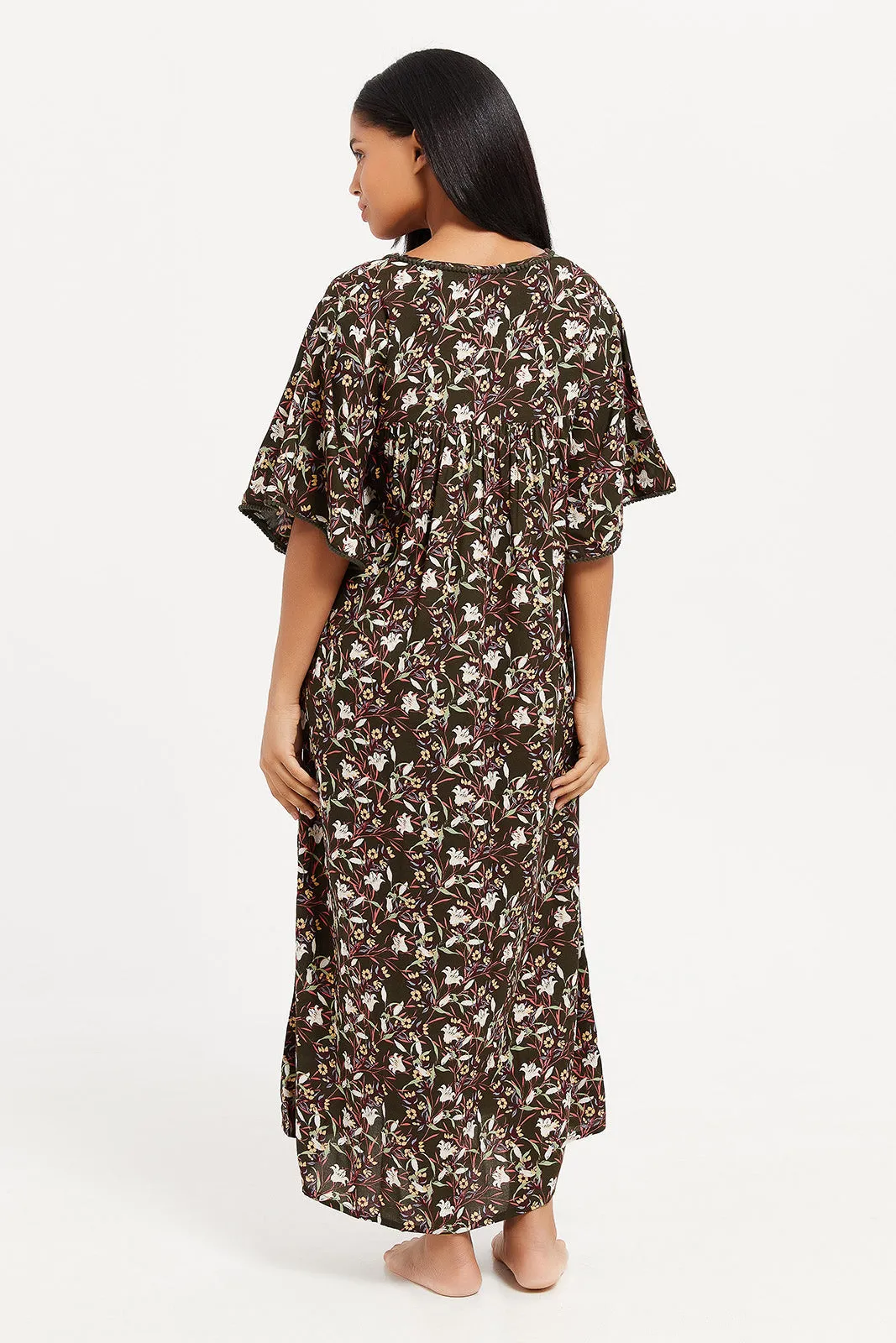 Womens Olive Printed Nightgown