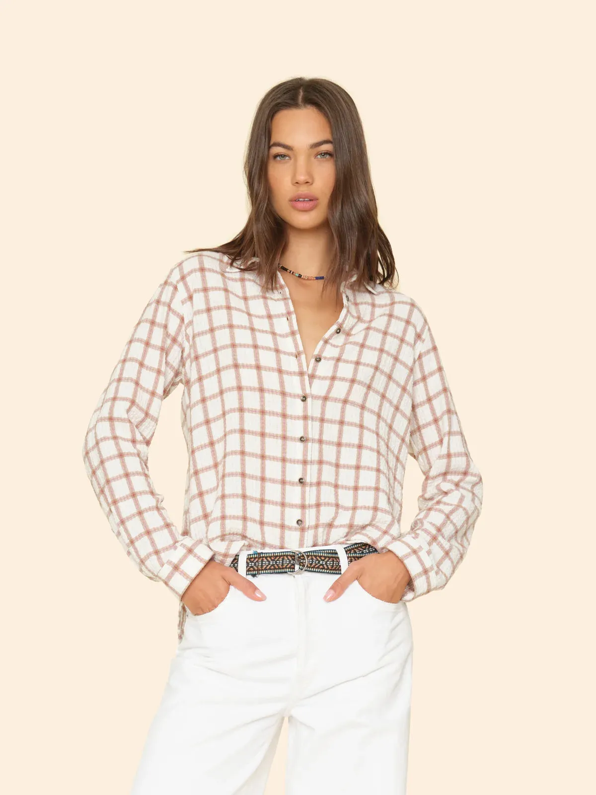 Xix5trp111 Cream Windowpane Blouse