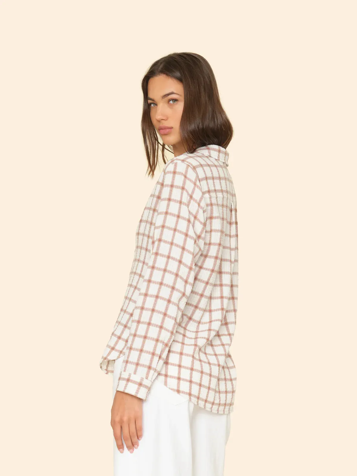 Xix5trp111 Cream Windowpane Blouse