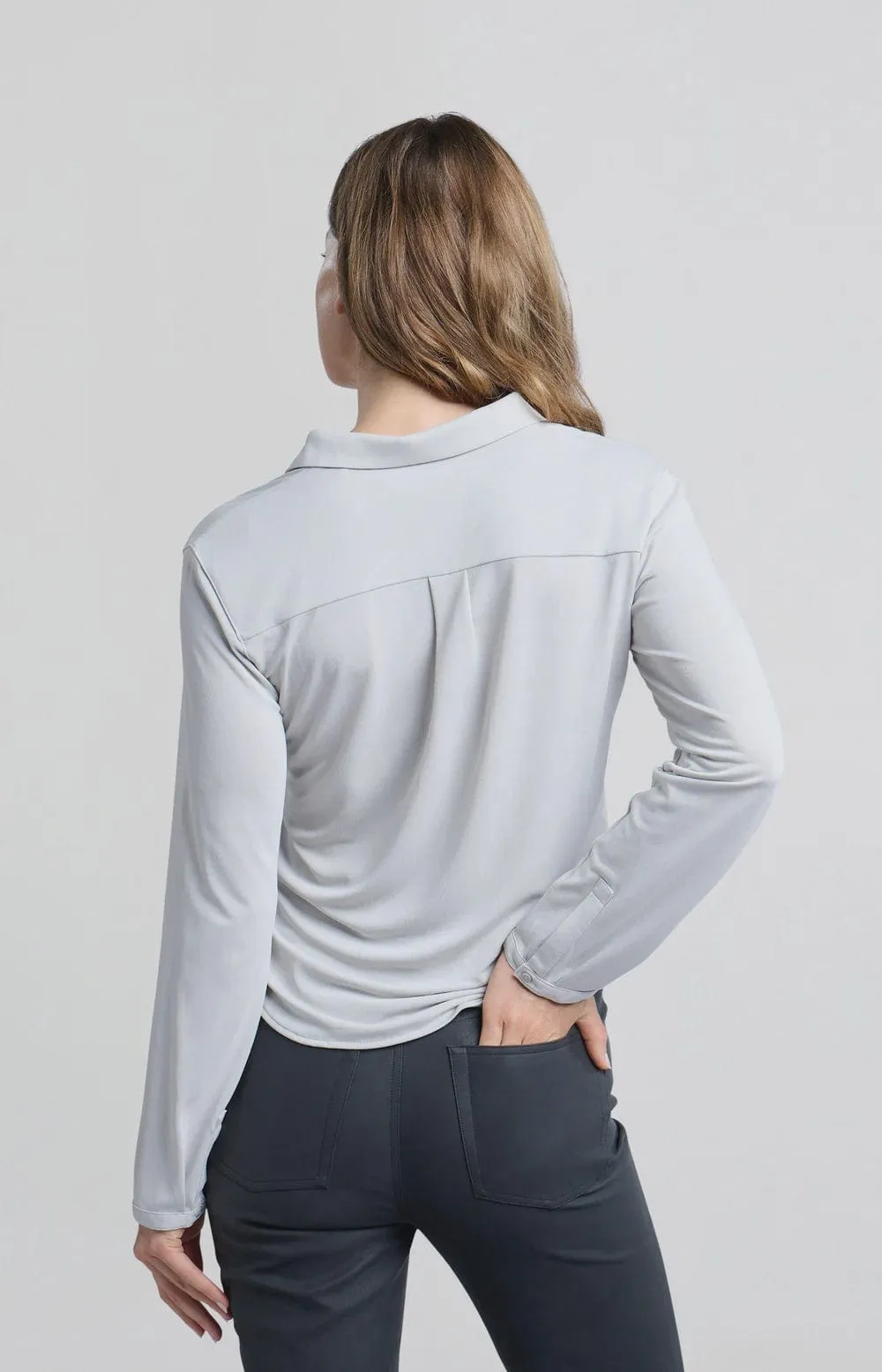 Yaya Jersey  V-neck top with Collar Sky Grey